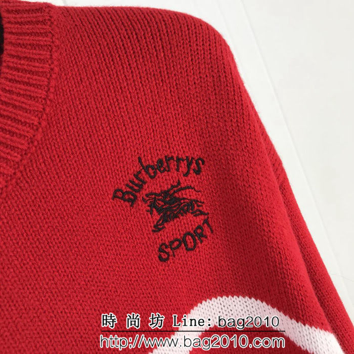 BURBERRY巴寶莉 18秋冬新款 紅白藍黑拼接 胸口刺繡小Logo毛衣 情侶款 ydi1287